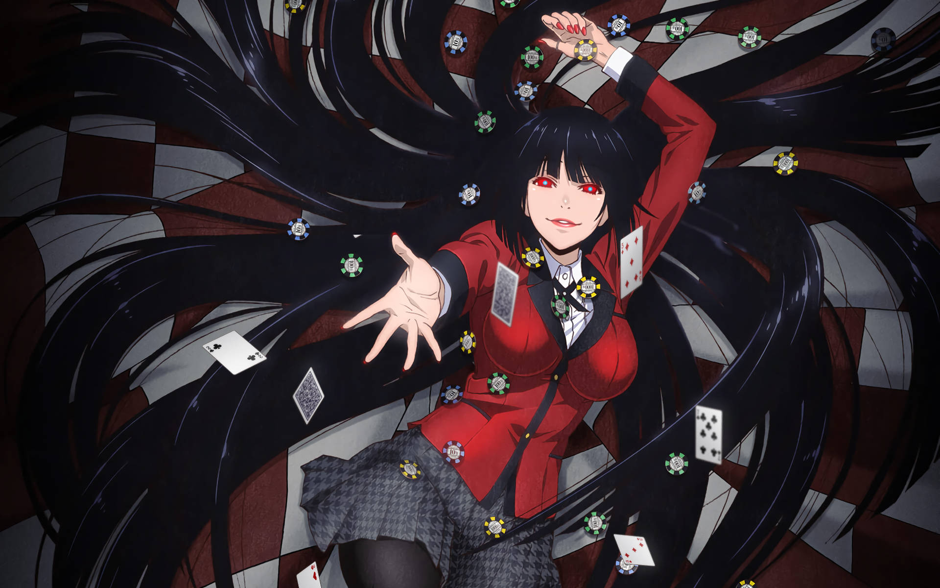 Kakegurui Yumeko With Falling Cards And Chips