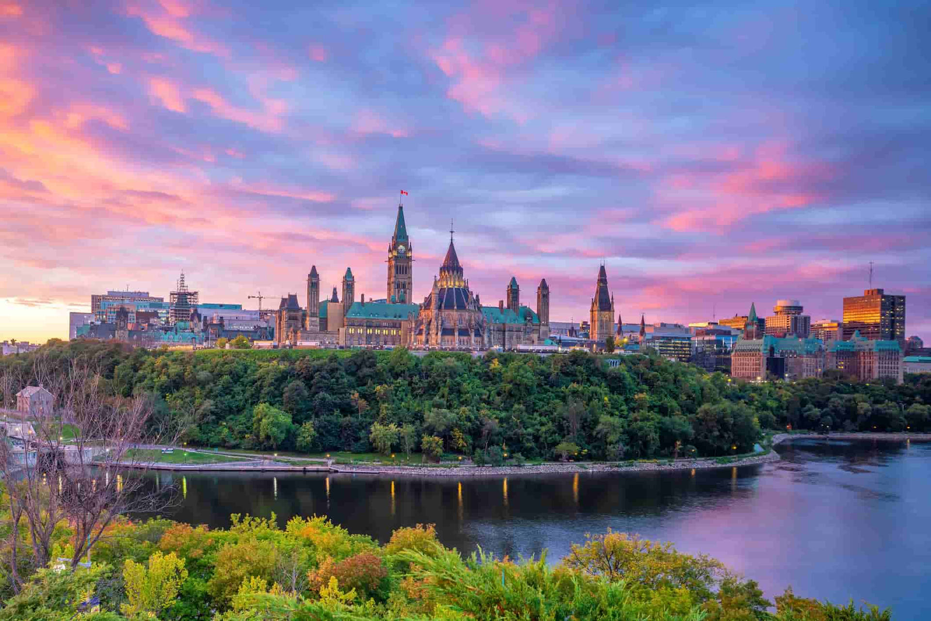 Spectacular Kaleidoscopic Sky Over Ottawa River Wallpaper