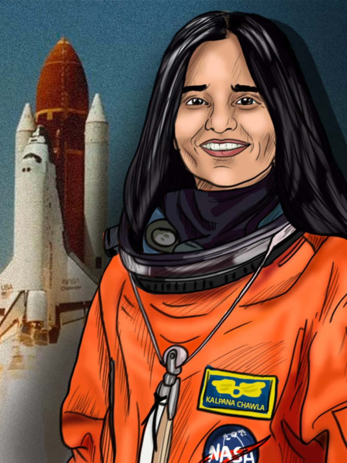 Kalpana Chawla Illustration Avec Navette Spatiale Fond d'écran