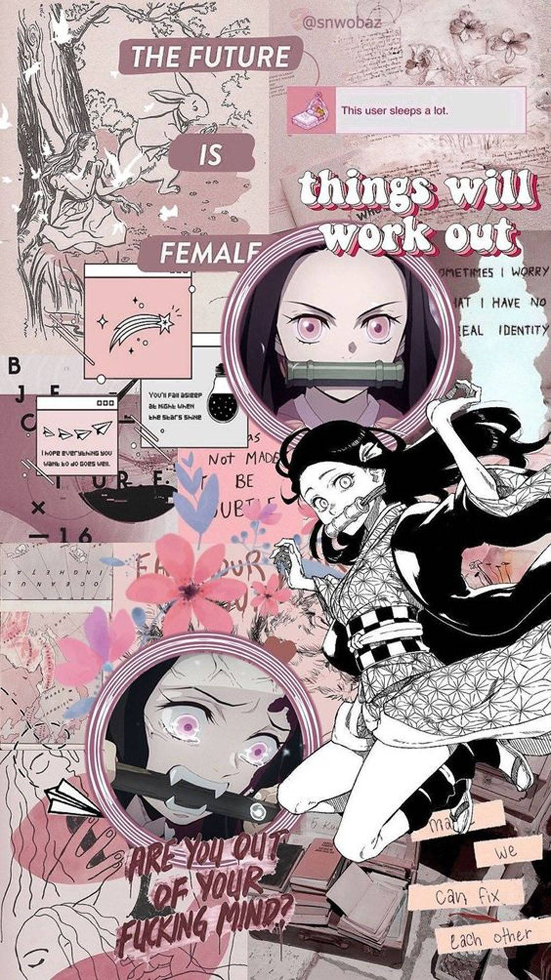 Kamado Nezuko Aesthetic Pink Collage Wallpaper