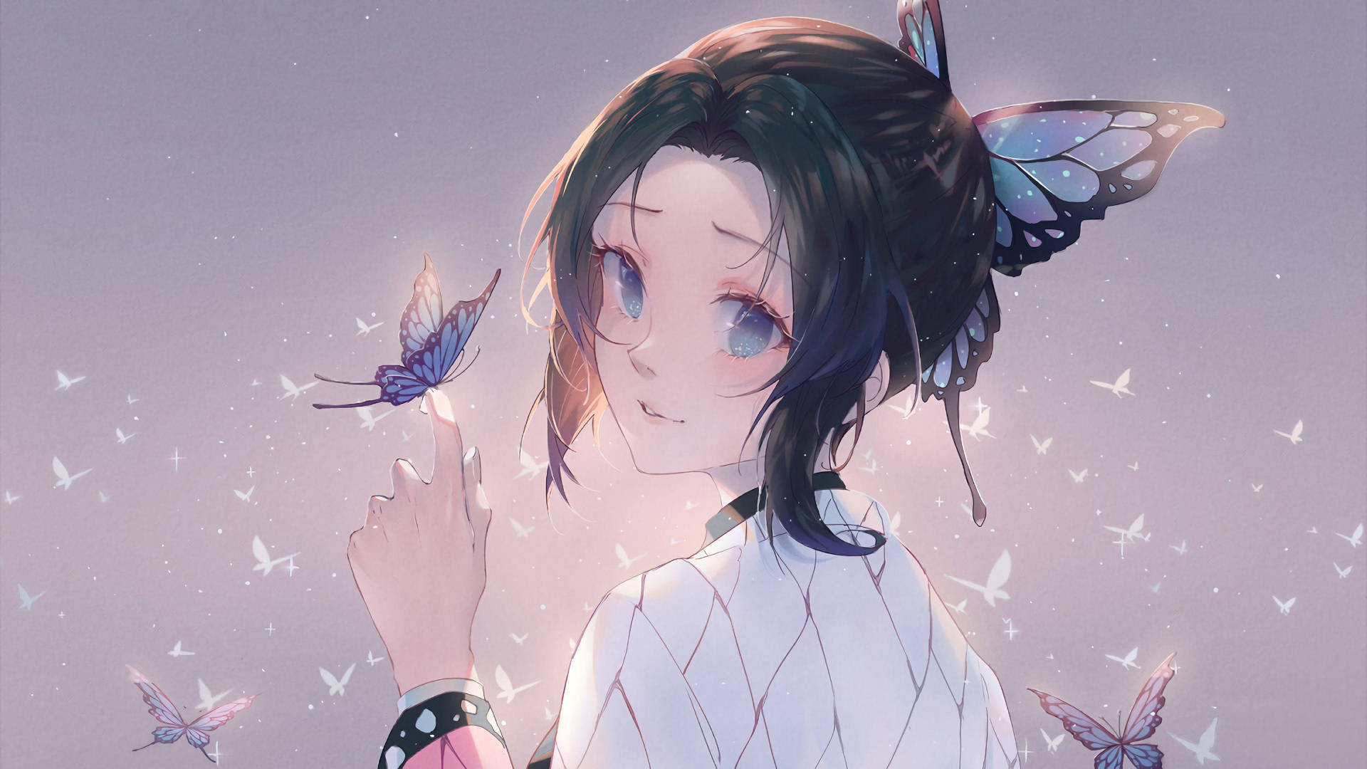 Kanae Kocho Butterfly On Her Finger Wallpaper