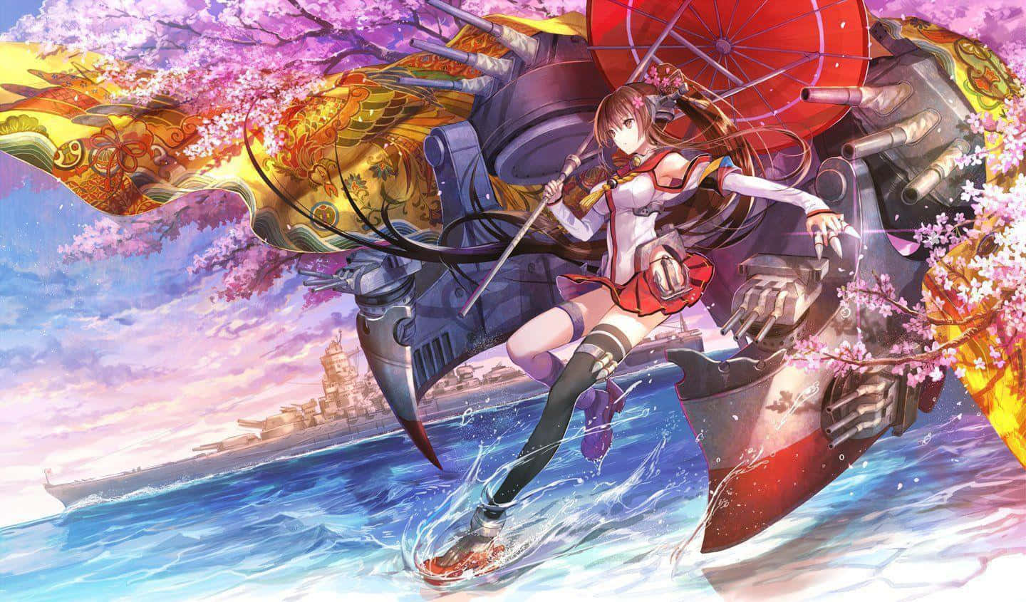 The anime series "Kantai Collection" follows a group of girls with naval ship power. Wallpaper