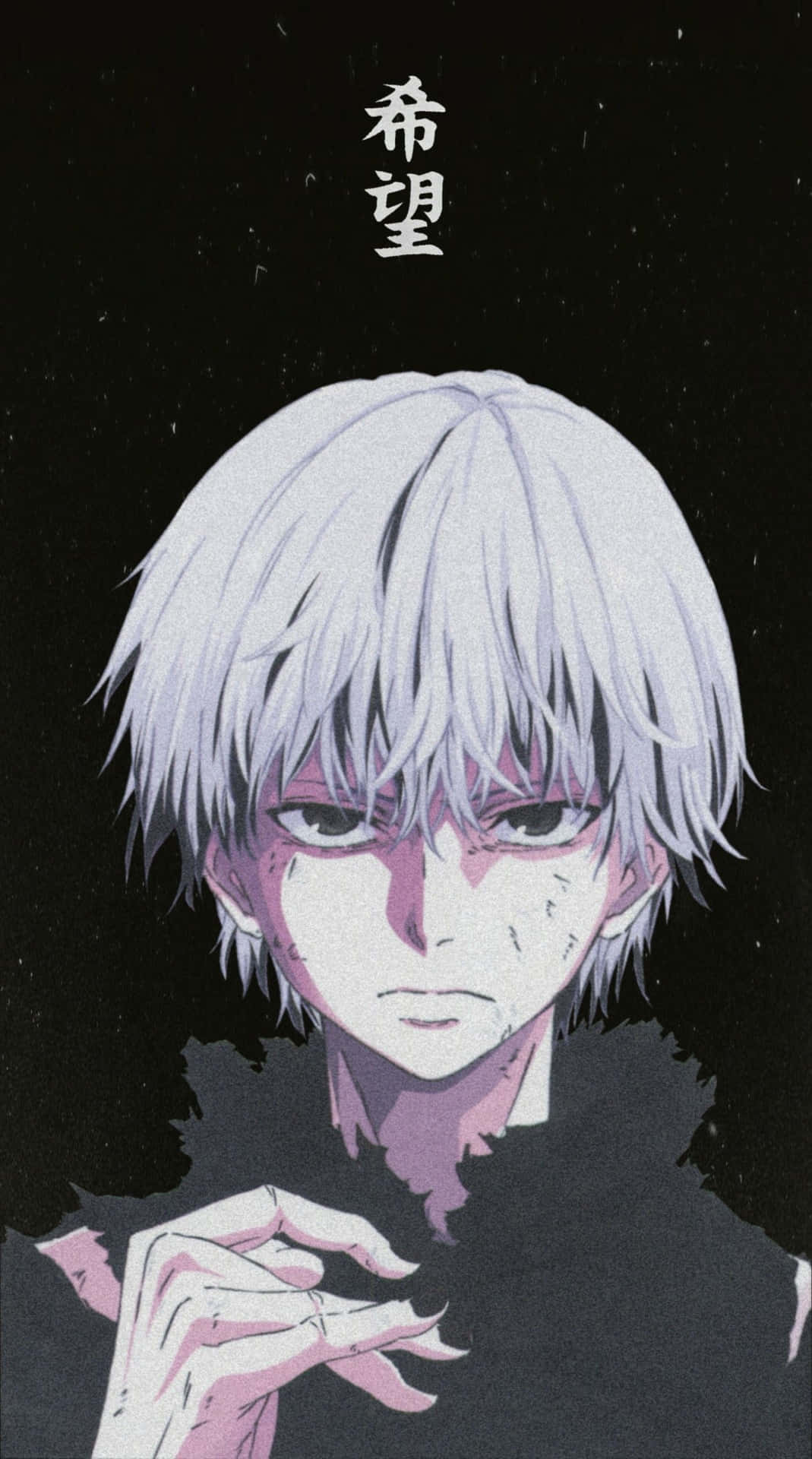 Den anime karakter med hvidt hår og sort baggrund Wallpaper