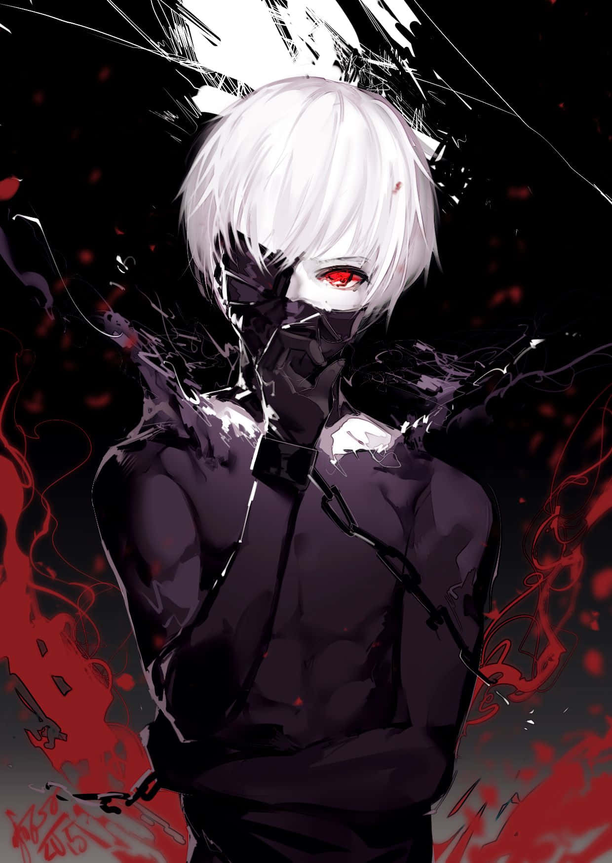 A White Anime Character With Blood On His Face Wallpaper
