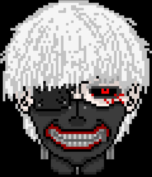 Kaneki Pixel Art Portrait PNG