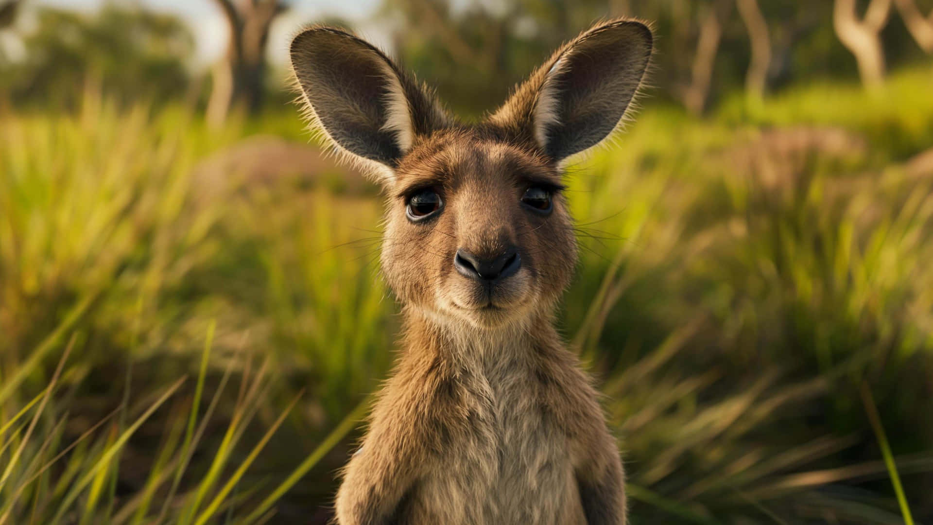 Kangaroo Portraitin Grassy Field4 K Wallpaper