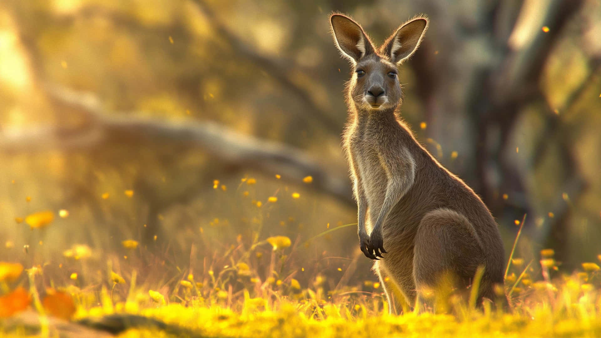 Kangarooin Golden Field4 K Wildlife.jpg Wallpaper