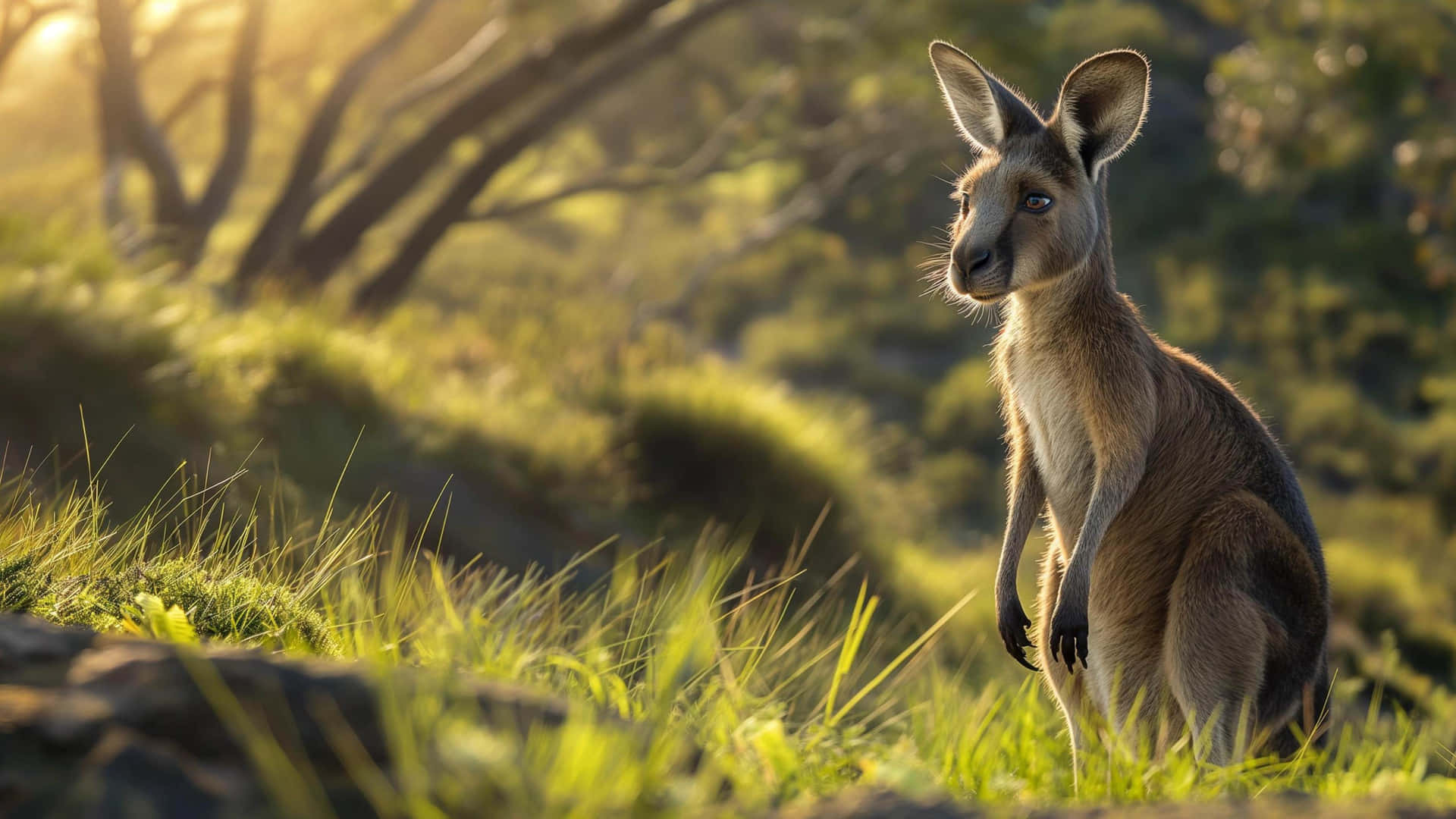 Kangarooin Sunlit Grassland4 K Wallpaper