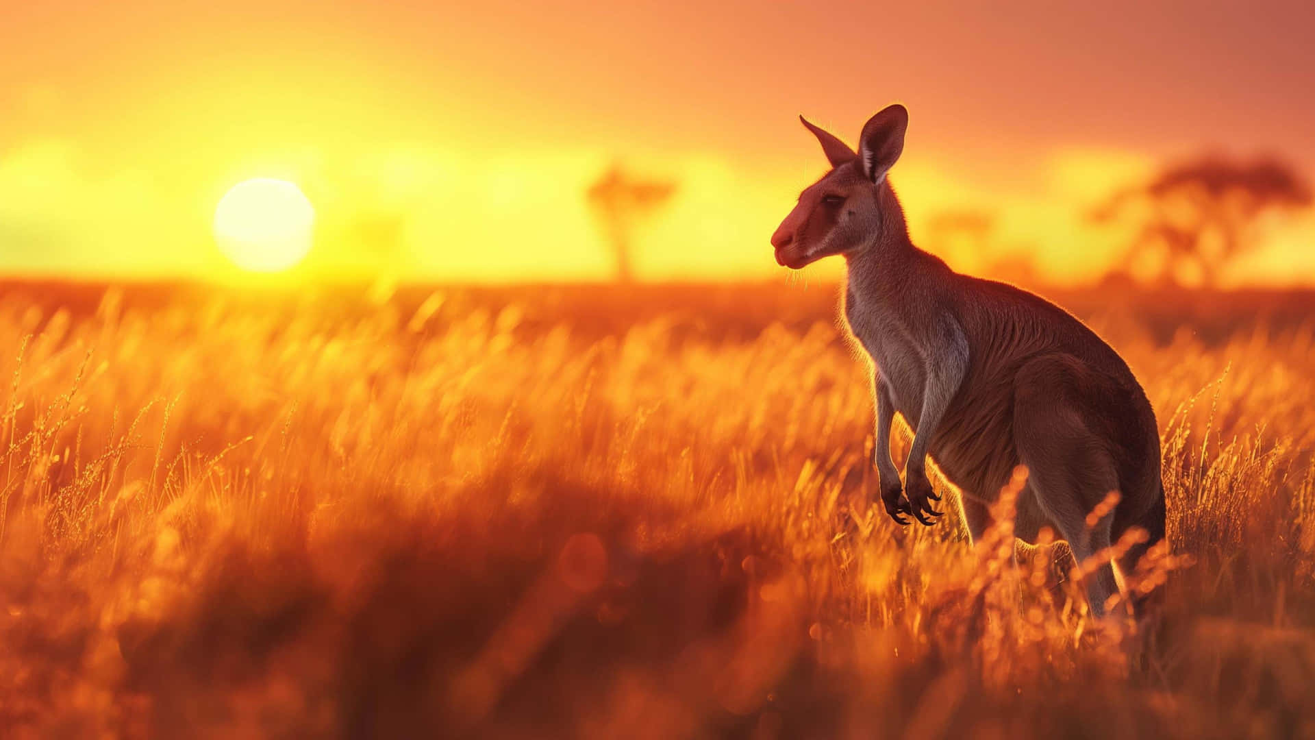 Kangarooin Sunset Field4 K Wallpaper