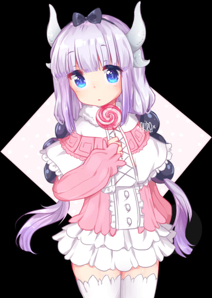 Download Kanna Kamui Anime Character With Lollipop | Wallpapers.com