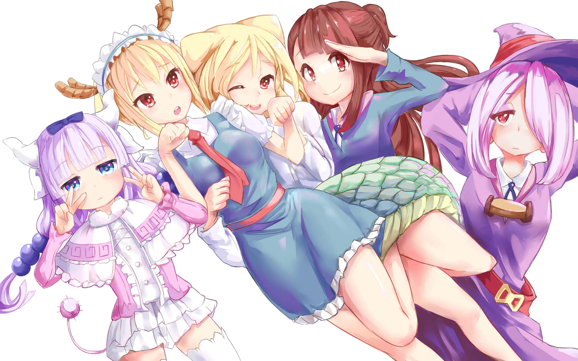 En gruppe anime-piger, der poserer sammen Wallpaper