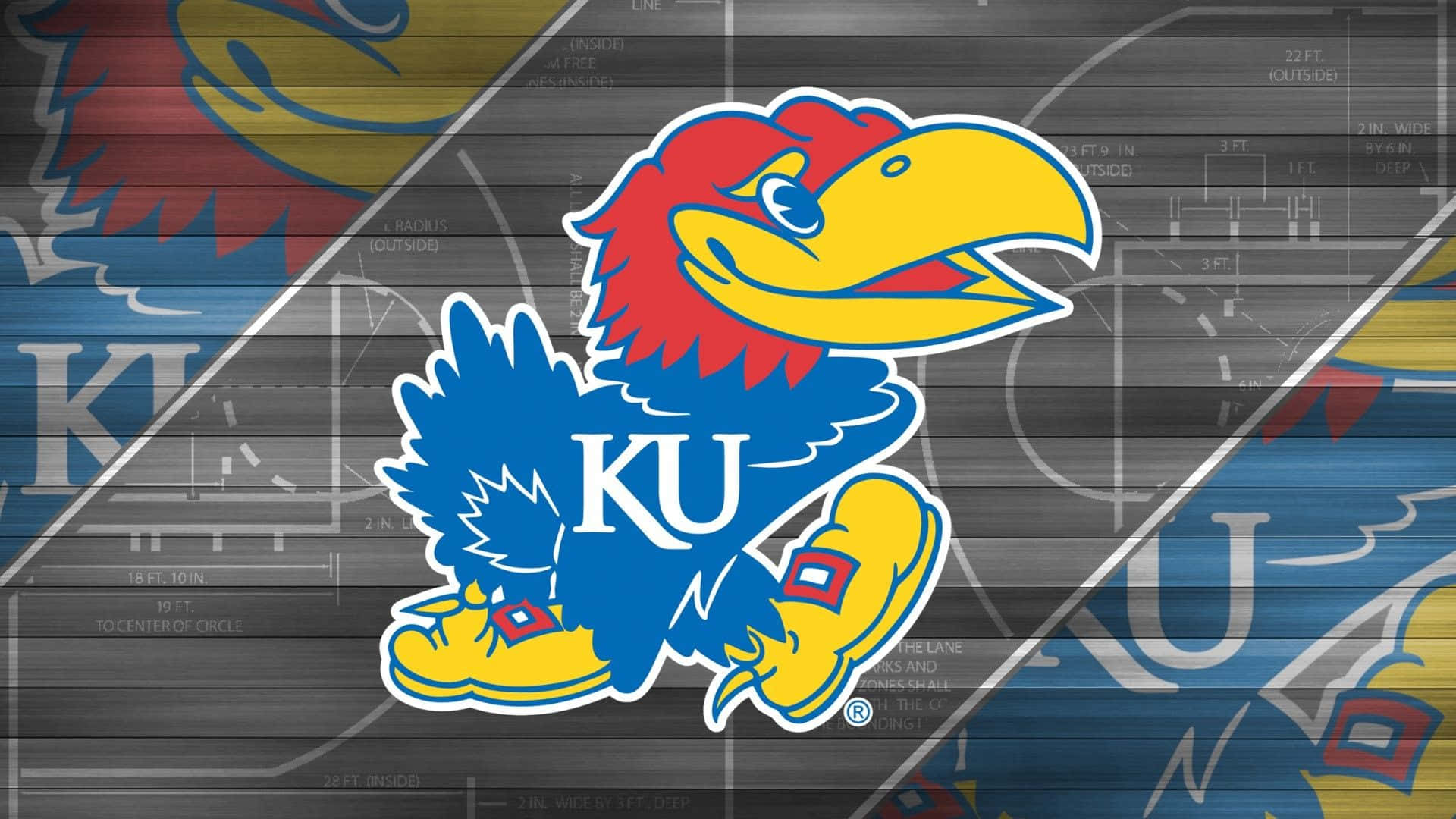 Fans supporting their favorite team, the Kansas Jayhawks, at a basketball game. Wallpaper