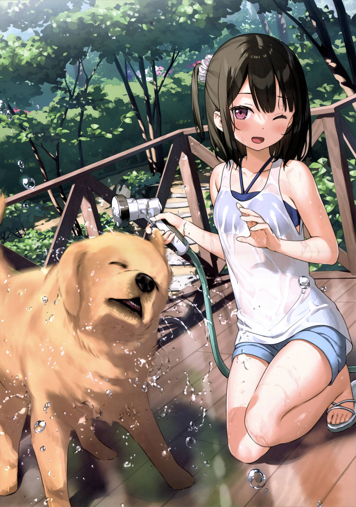 Kantoku Shizuku Bathing An Anime Dog Wallpaper
