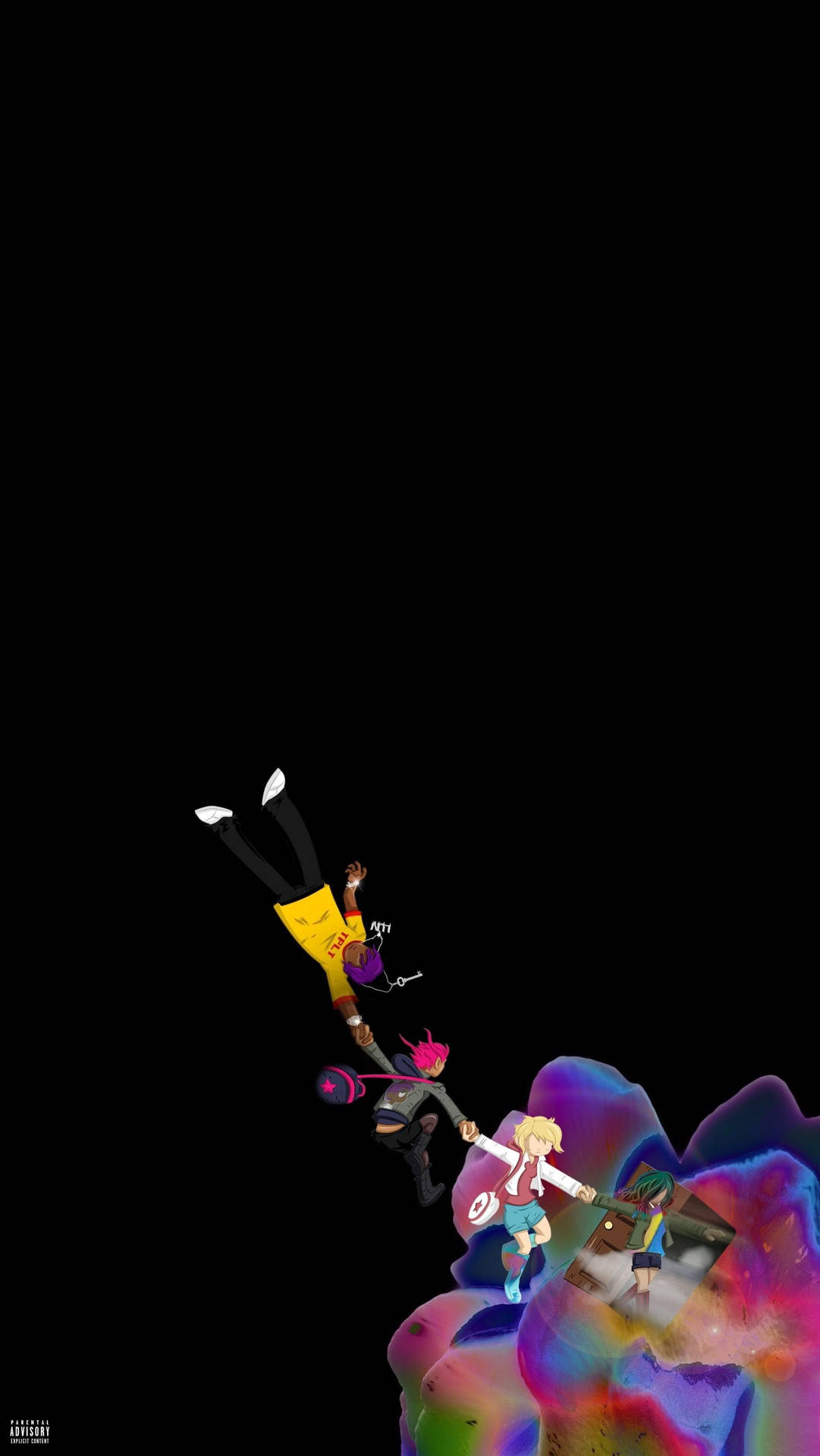 A Black Screen With A Colorful Flower And A Person Flying Wallpaper