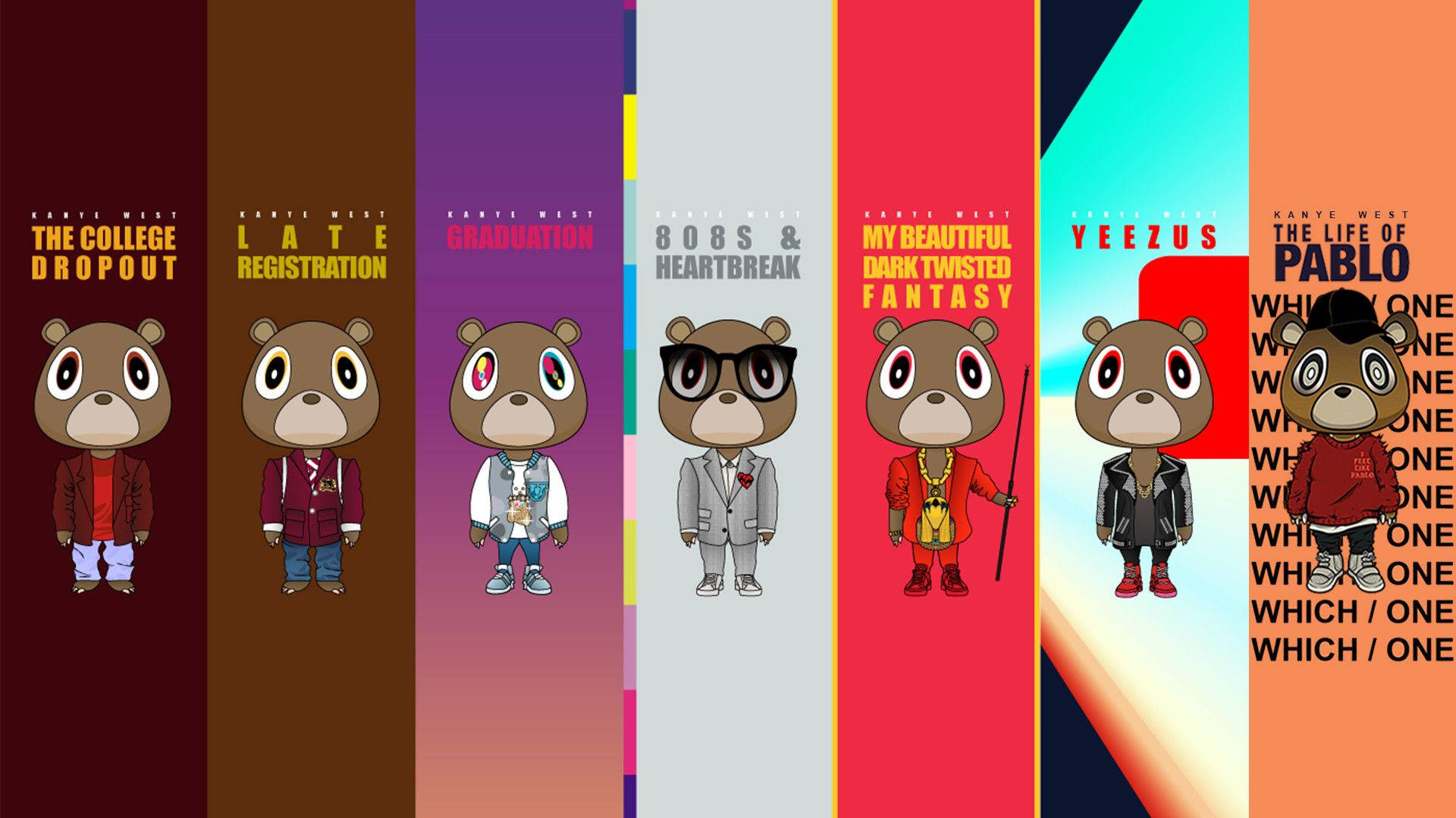 Kanye West Bear Albums Split-screen Wallpaper