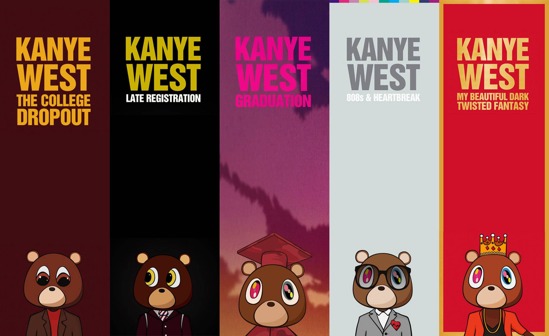Kanye West Bear Albums Split-screen At Bottom Background