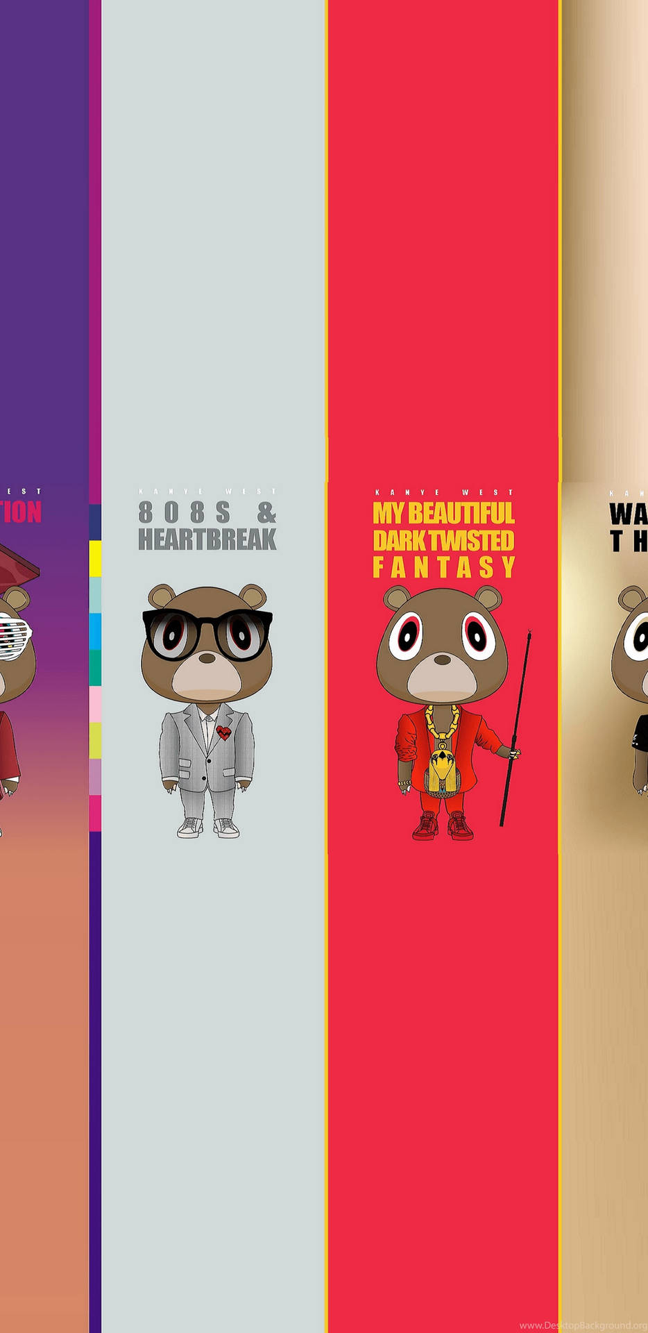Kanye West Bear Albums Vertical Split-screen Wallpaper