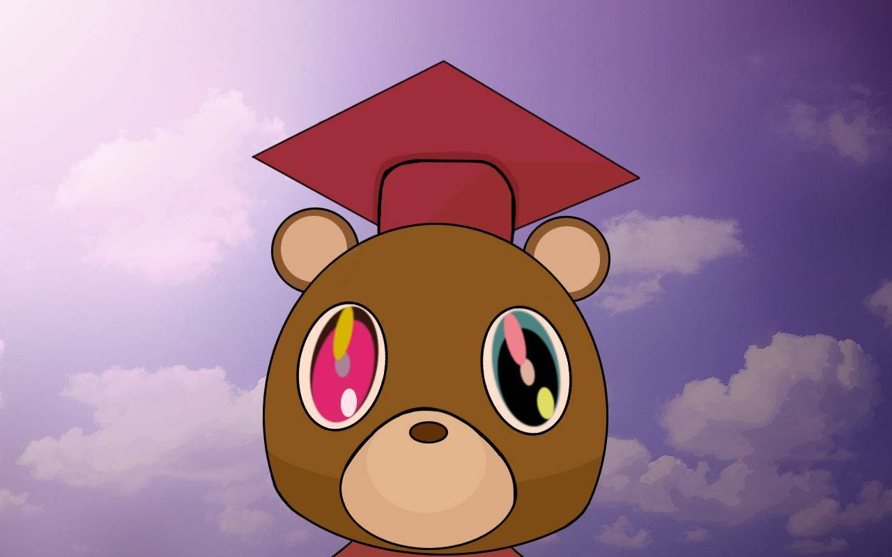Kanye West Bear Graduation Cap Purple Sky Wallpaper