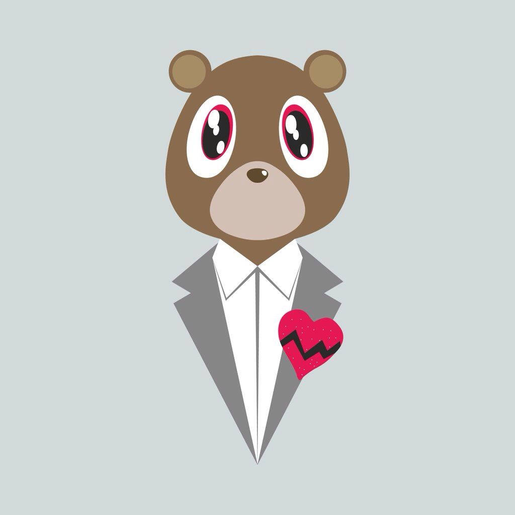 Kanye West Bear In Suit And Heartbreak Gray Aesthetic Wallpaper