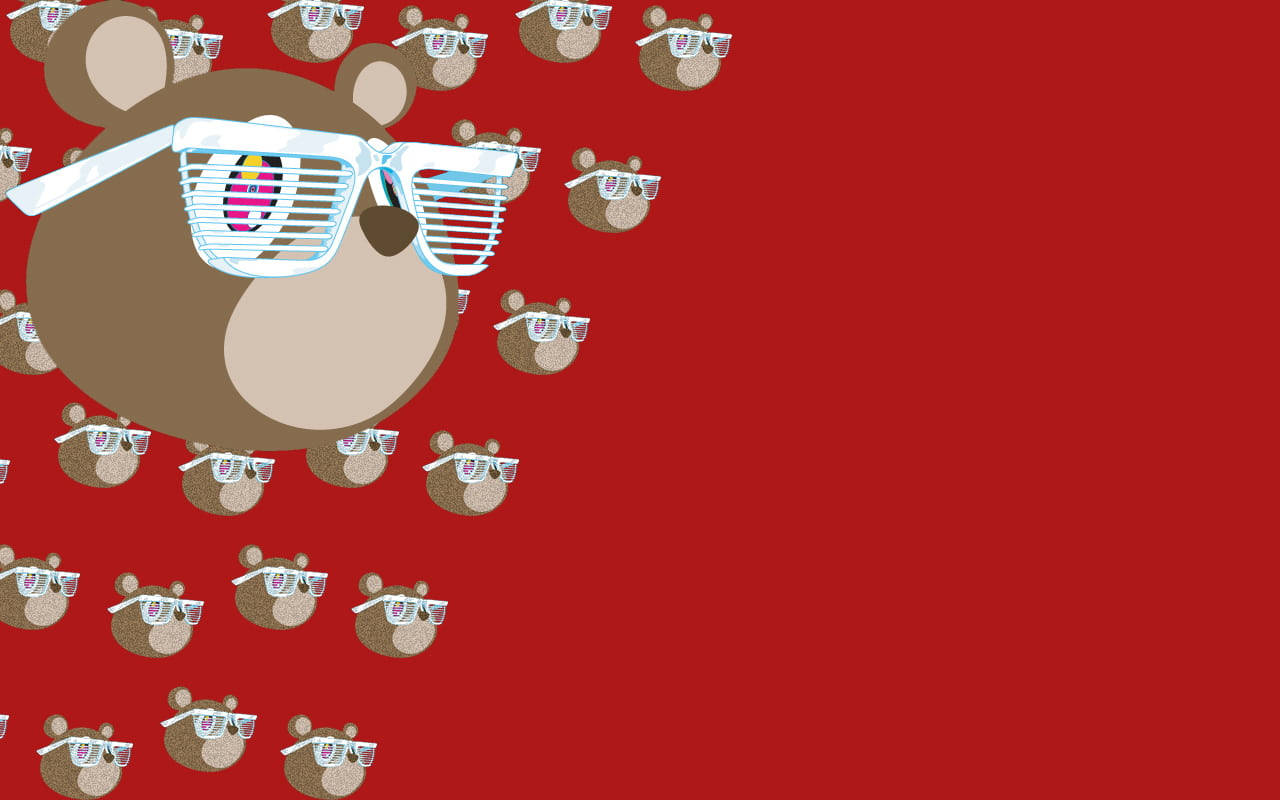 Kanye West Bear Ladder Glasses Collage Red Aesthetic Background