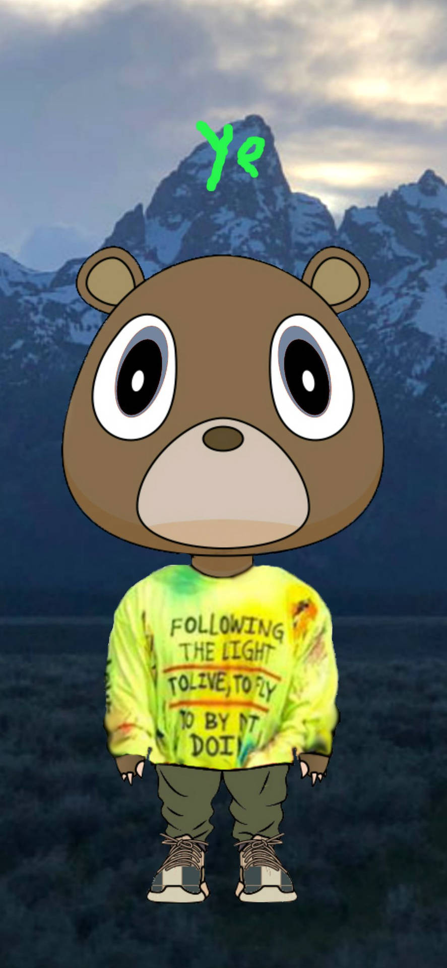 Kanye West Bear On Mountain View Background