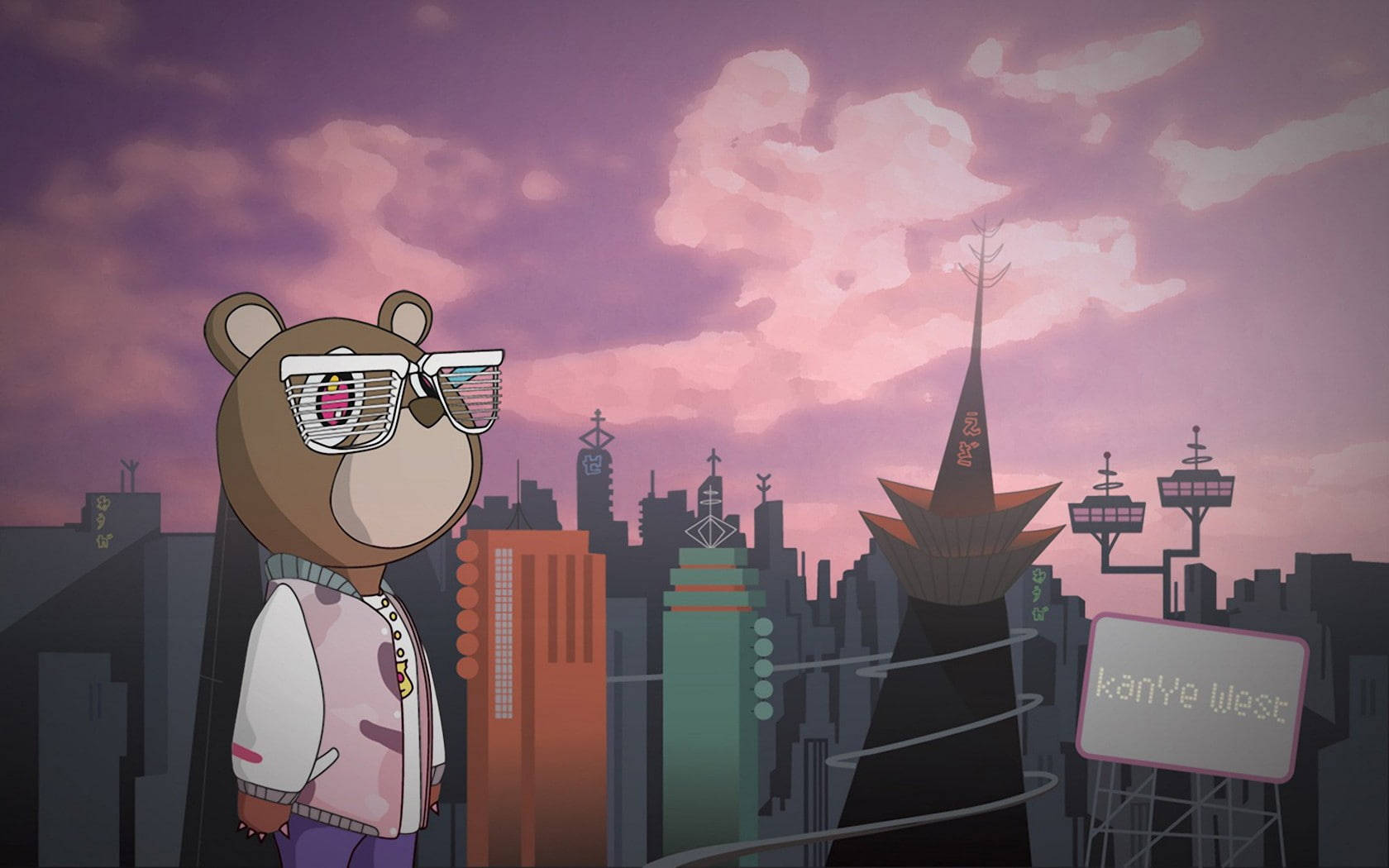 Kanye West Bear Pink Aesthetic City View Wallpaper
