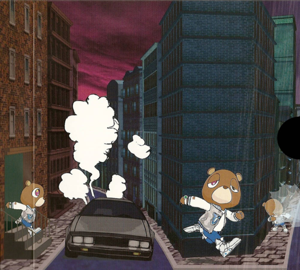 Kanye West Bear Running In Cool City Background