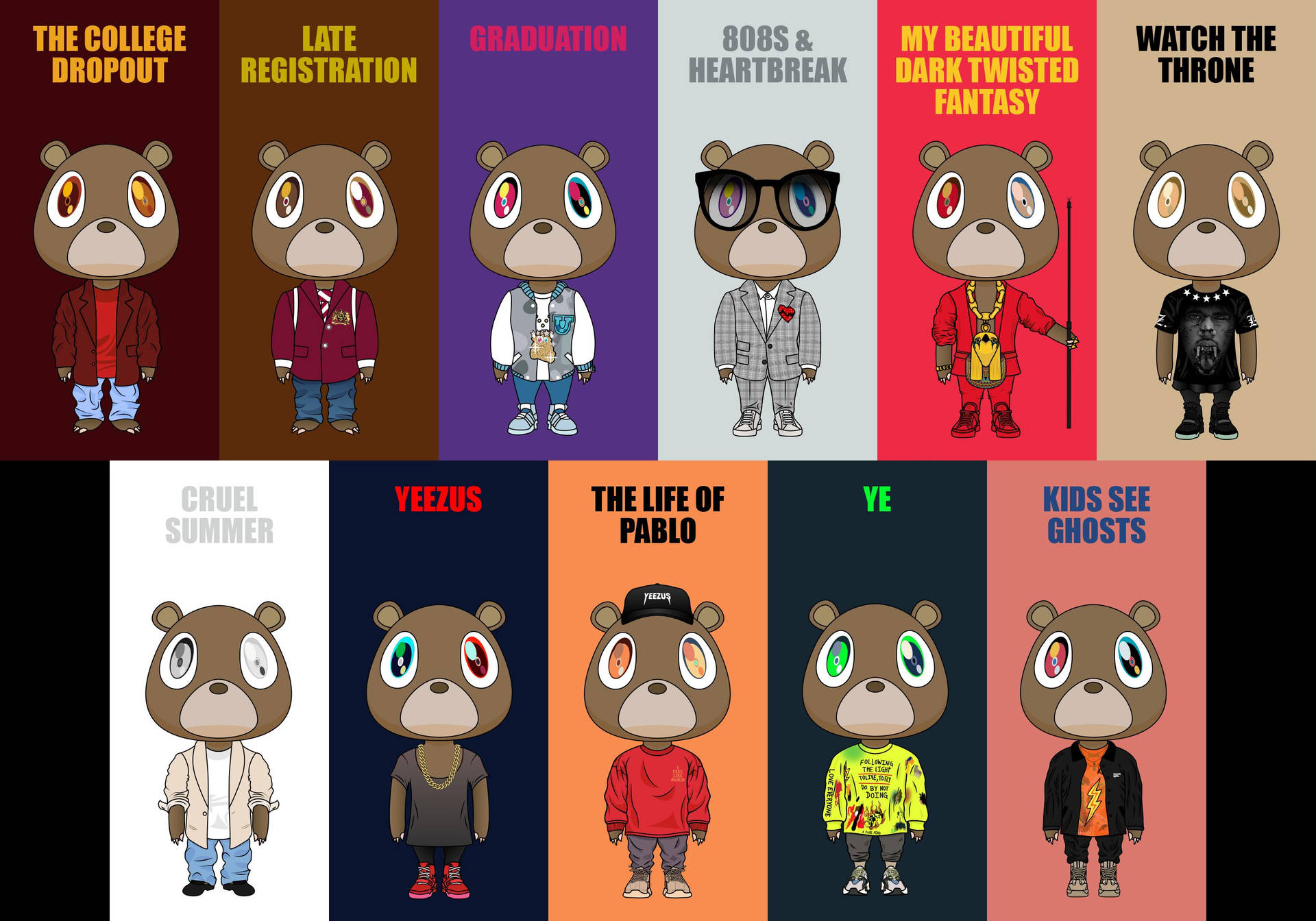 Kanye West Bear Standing Album Names Background