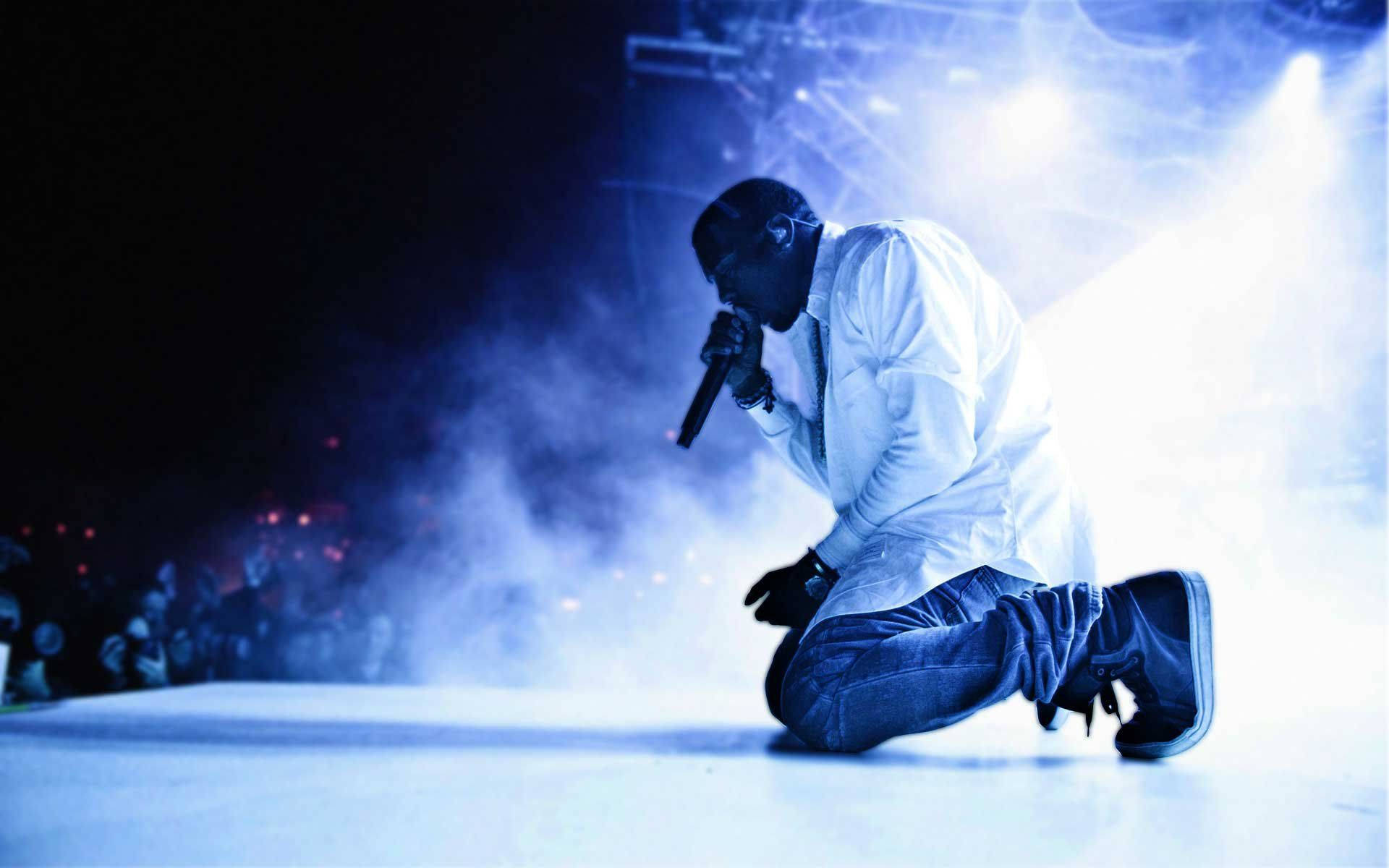 Kanye West Monochrome Blue Poster
