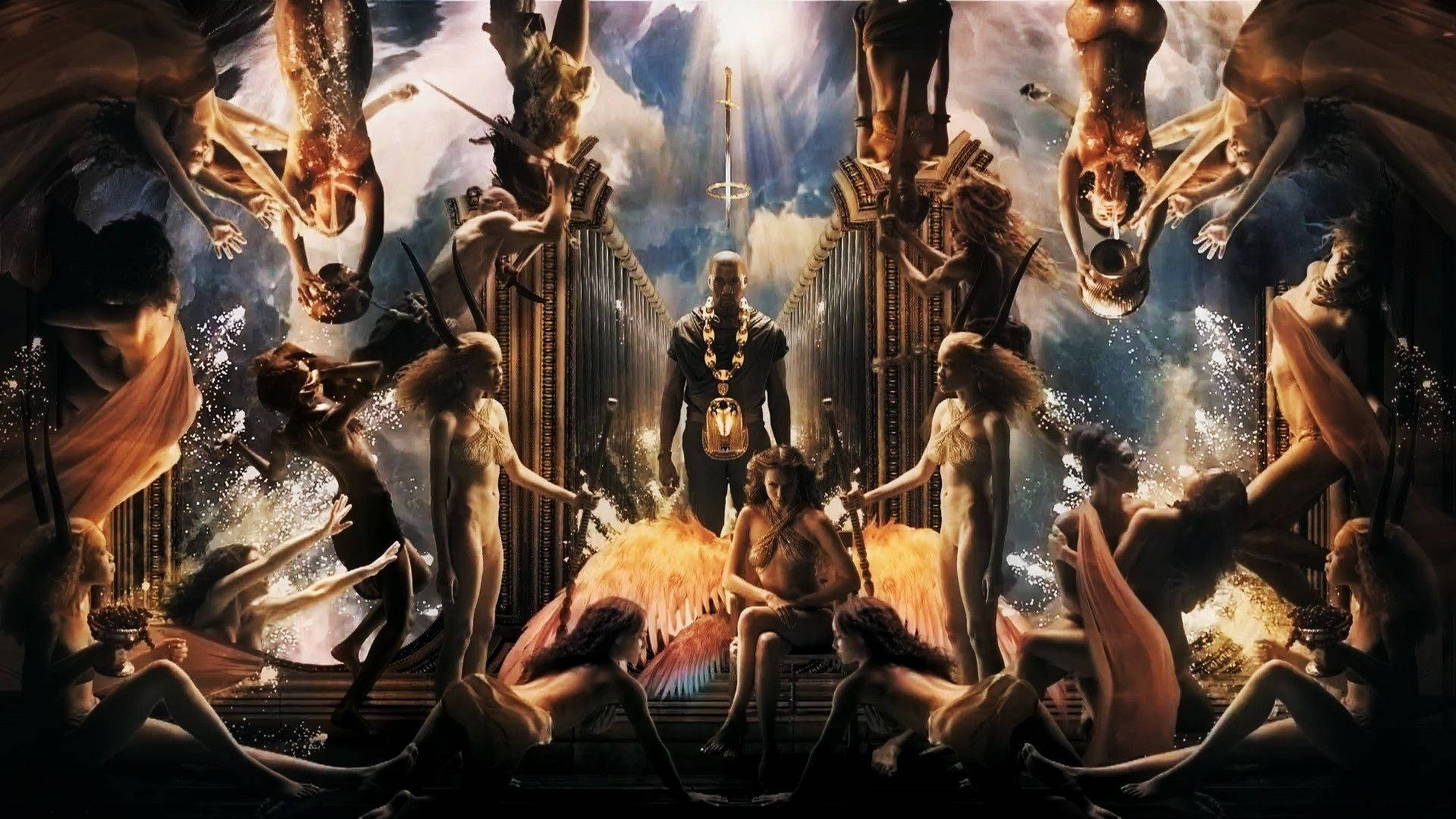 Kanye West Surrounded By Angles Wallpaper