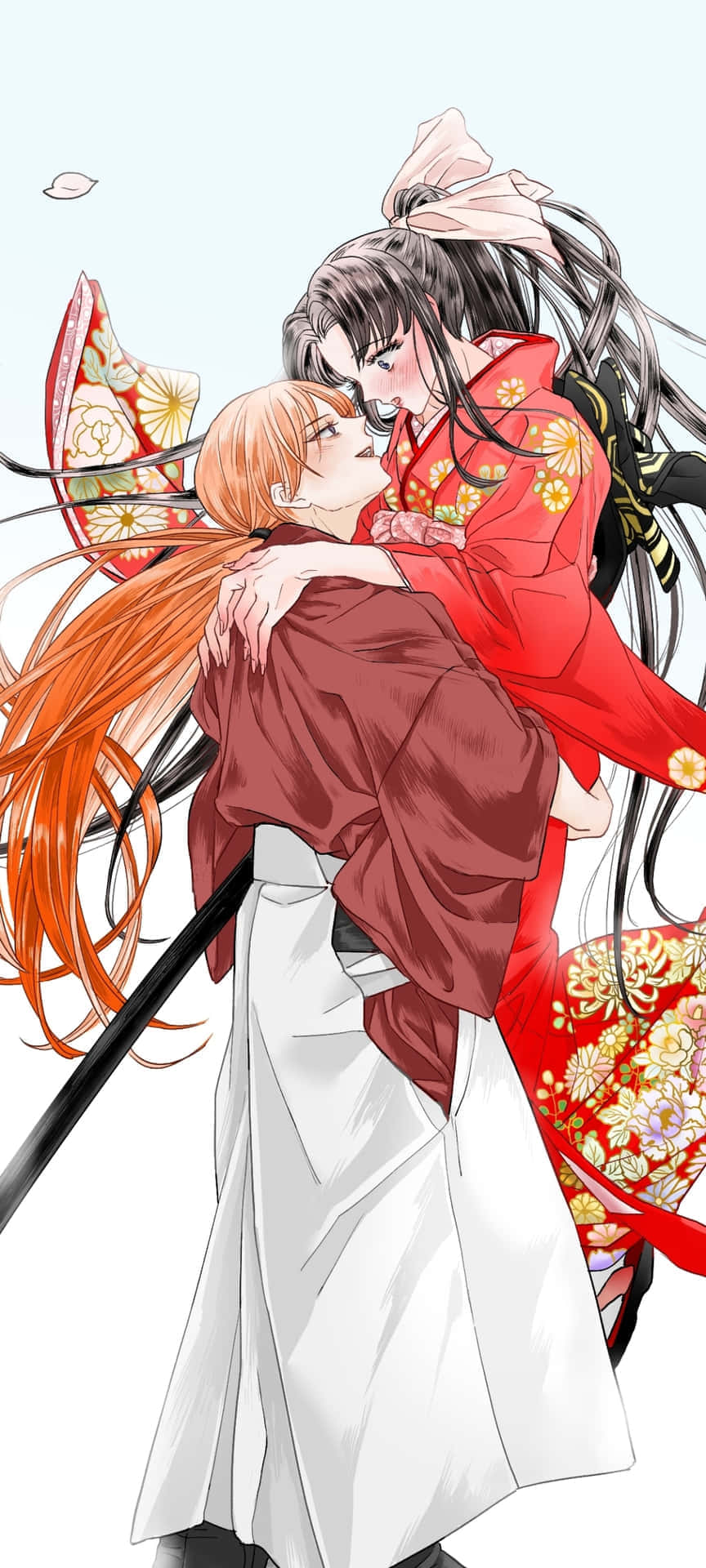 Kaoru En Kenshin Romantische Omhelzing Achtergrond