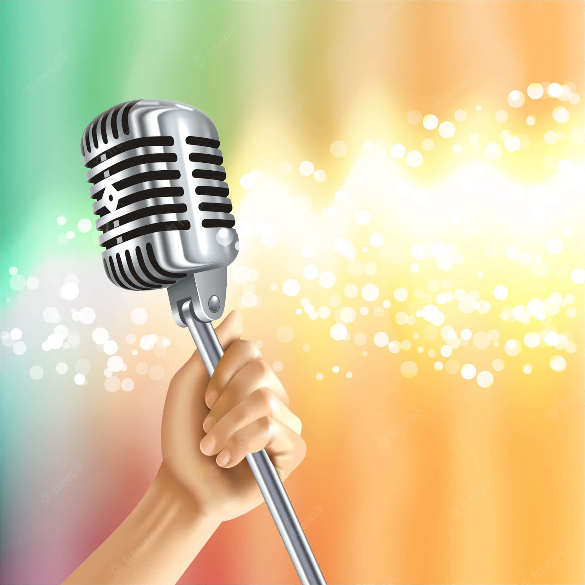 Hand Holding A Microphone Karaoke Background