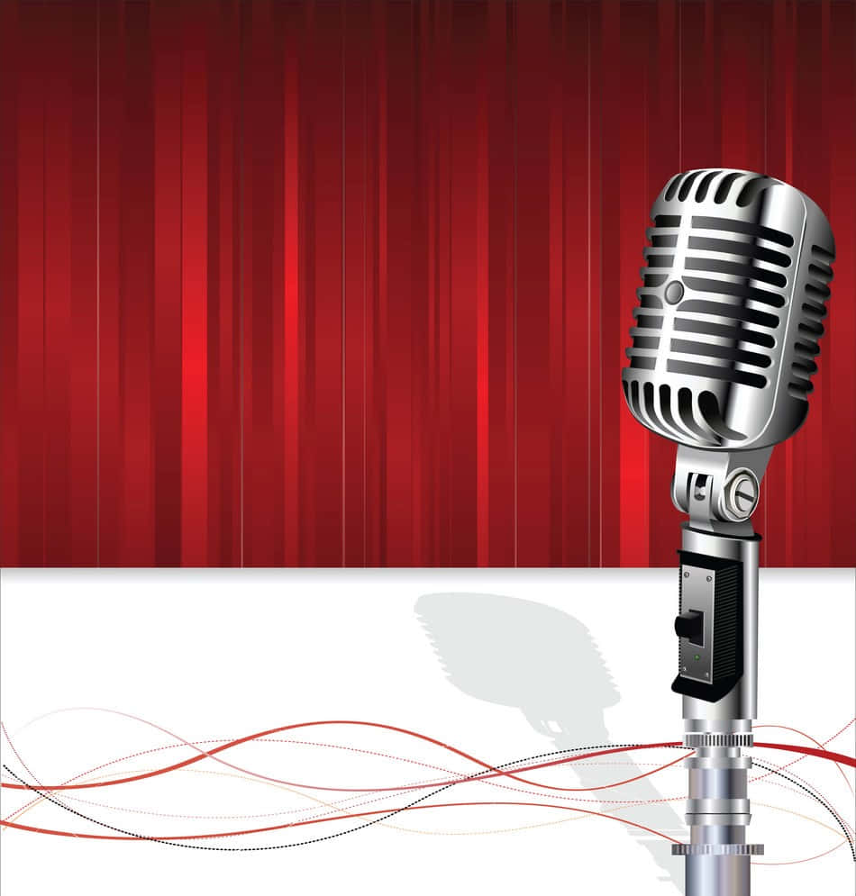 Microphone Against Red Curtain Karaoke Background