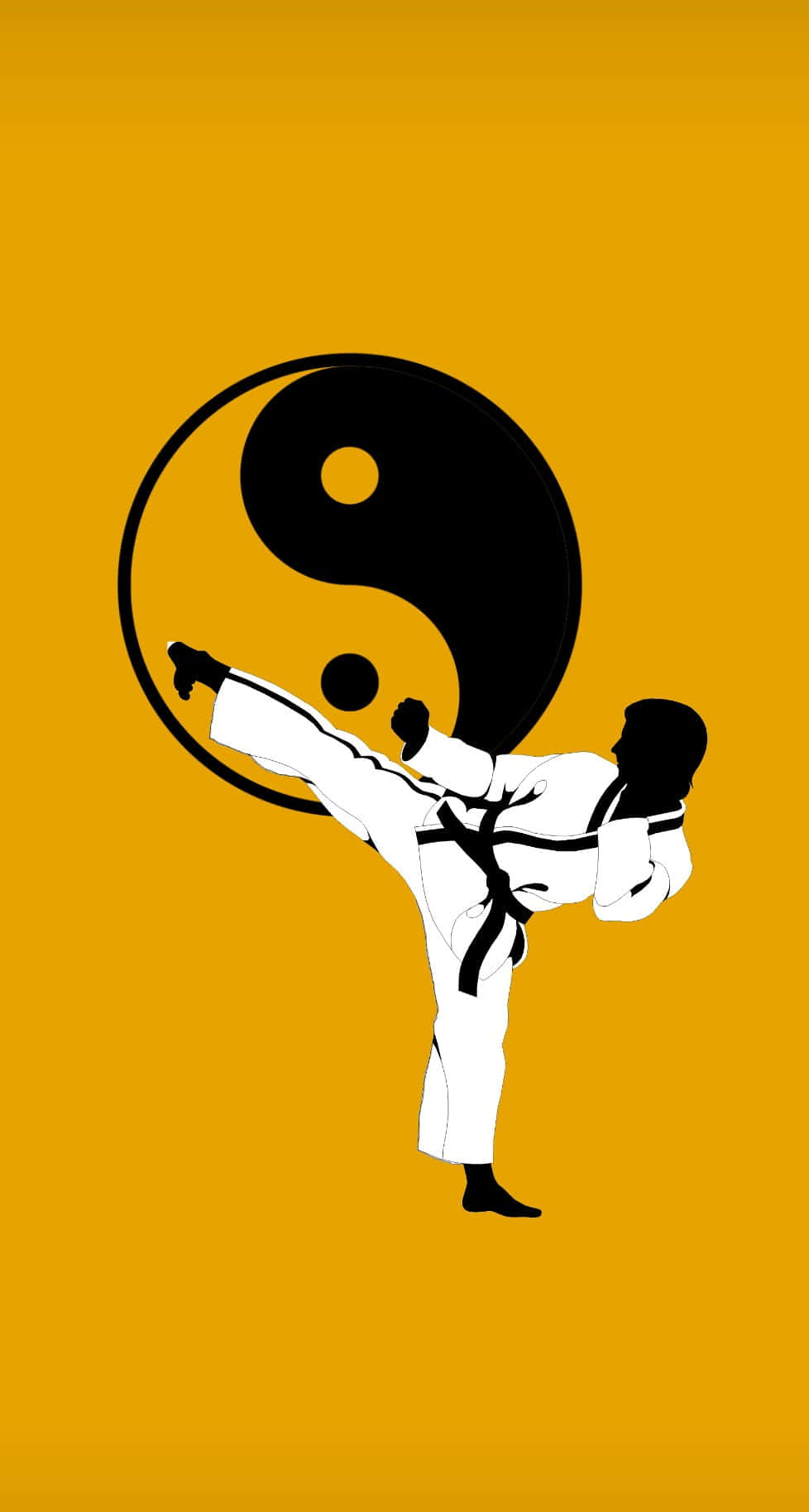 A Man Is Doing Karate On An Orange Background