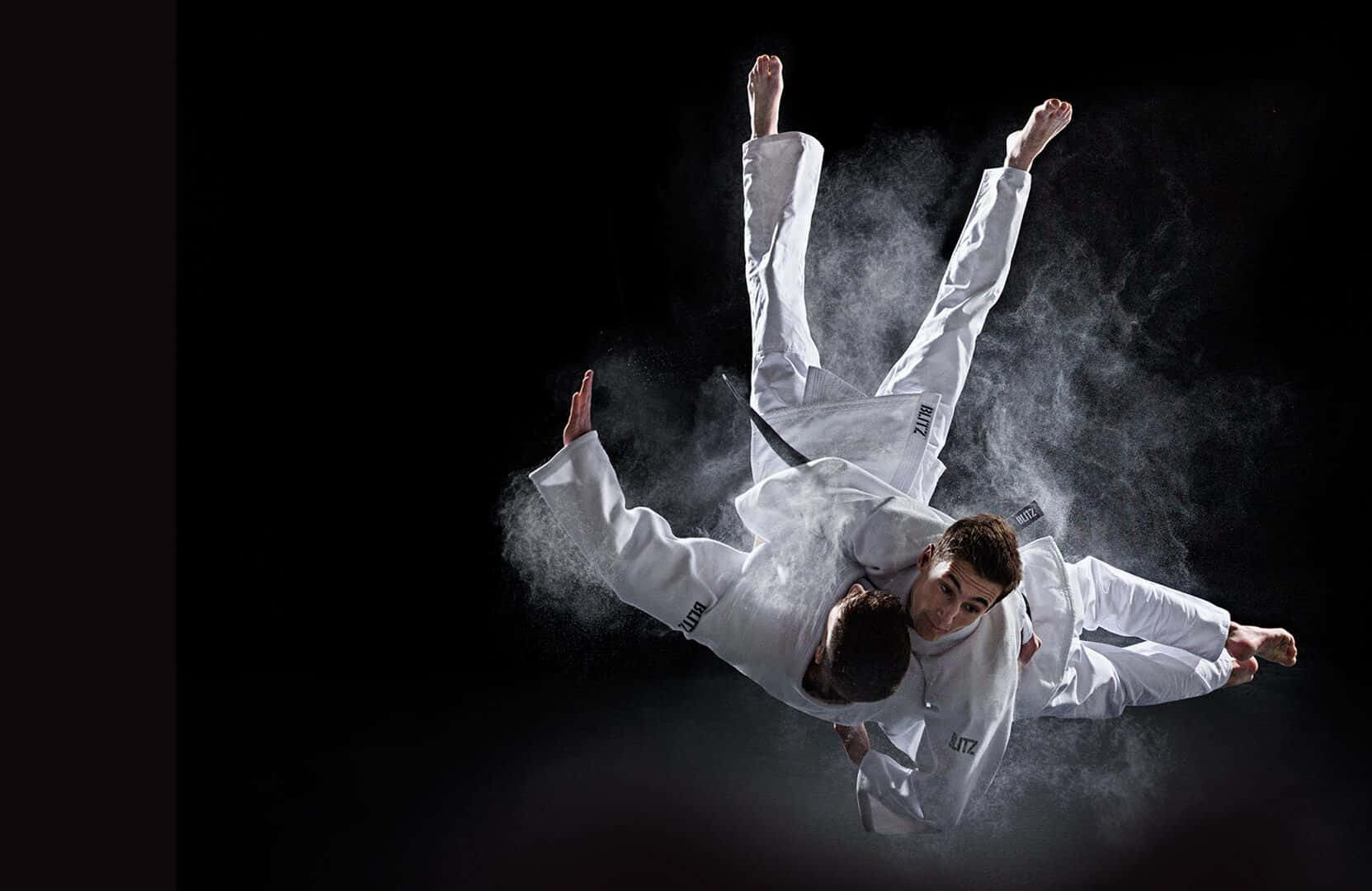 Tvåpersoner Som Gör Karate I Luften