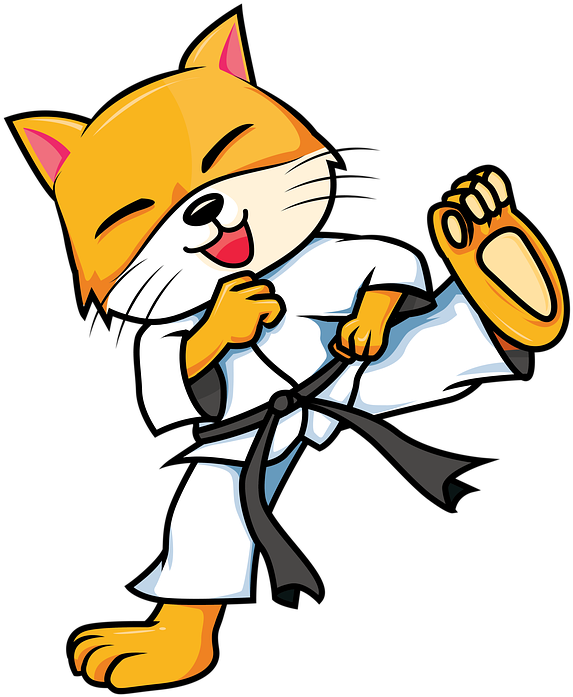 Karate Cat Cartoon Laughing.png PNG