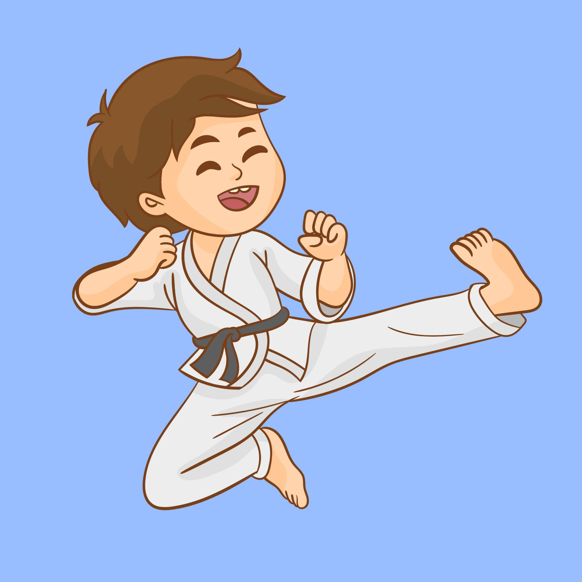 Cute Vector Character Child . Illustration For Martial Art Poster. Kid  Wearing Kimono And Karate Training. Vector Fun Child. Illustration Of Kid  And Sport. Child Take Karate Fighting Pose Royalty Free SVG,