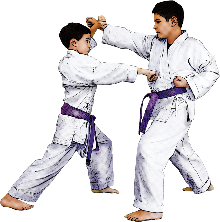 Karate Kids Practicing Sparring Techniques PNG