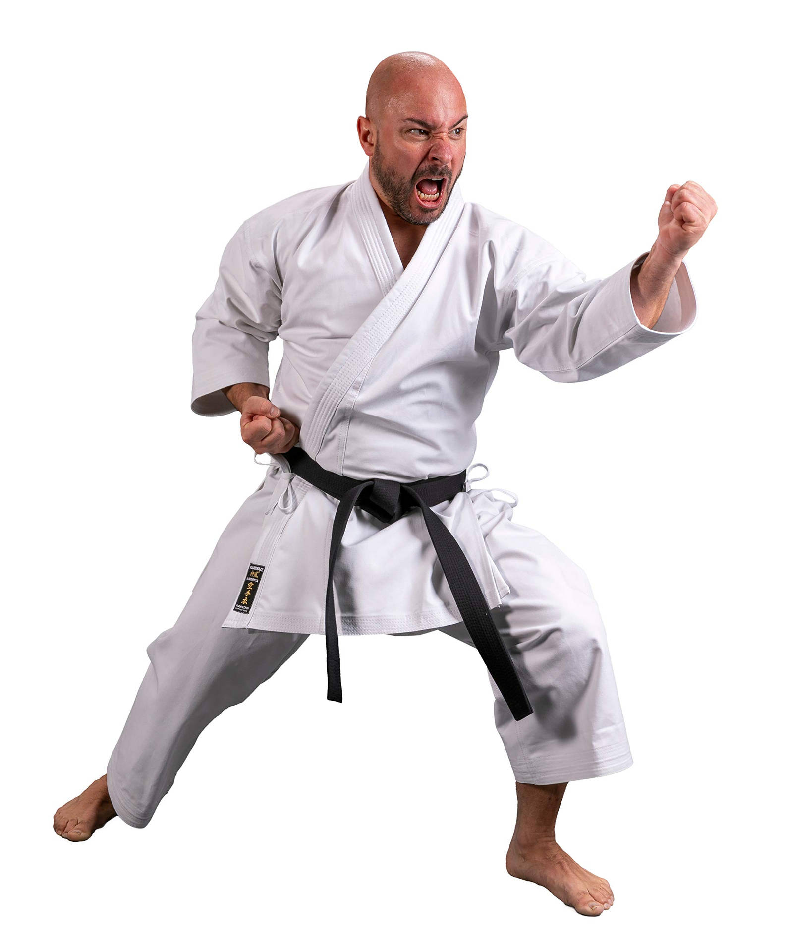 Karateman In Posizione Sfondo Bianco Estetico Sfondo