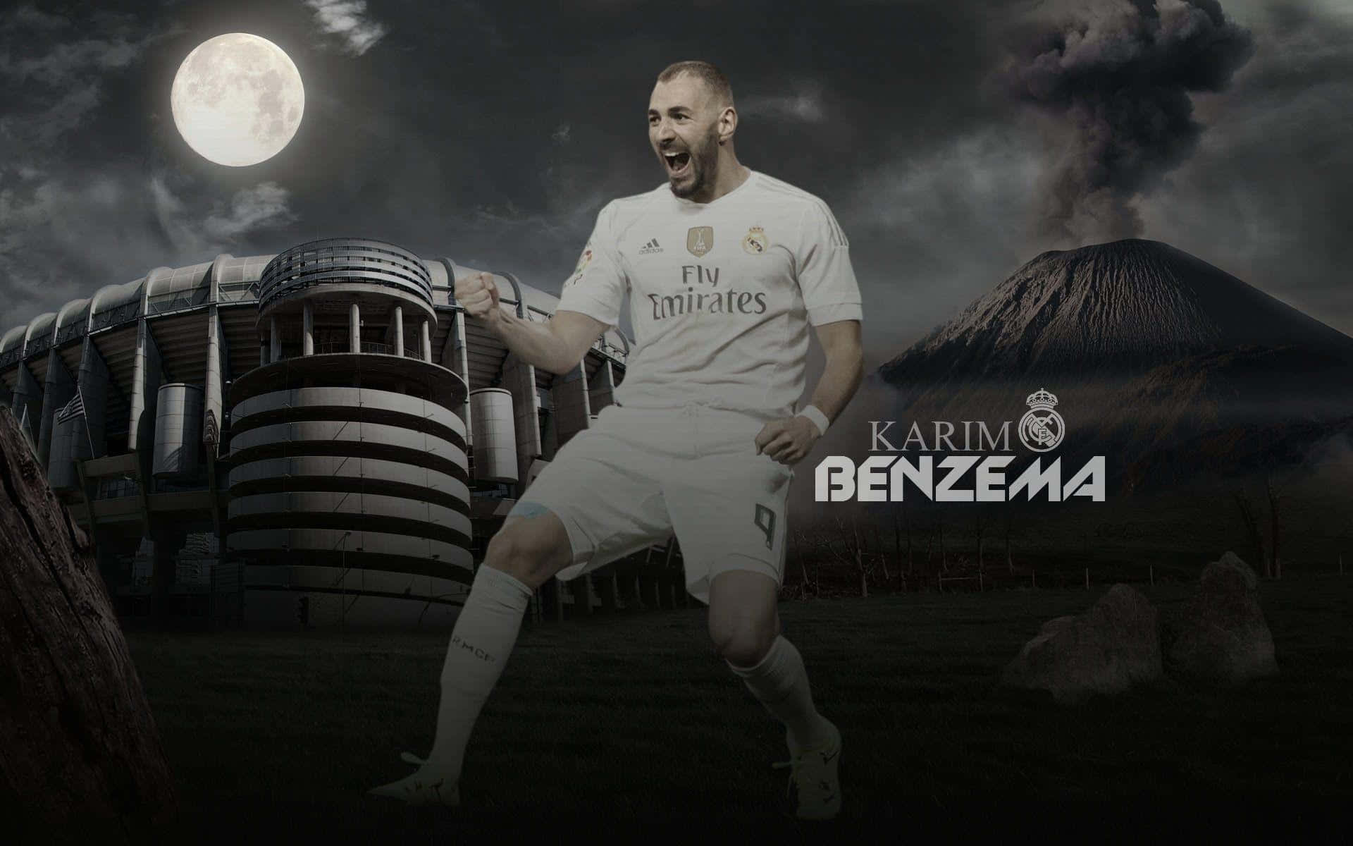 Karim Benzema Real Madrid Moonlit Stadium Wallpaper