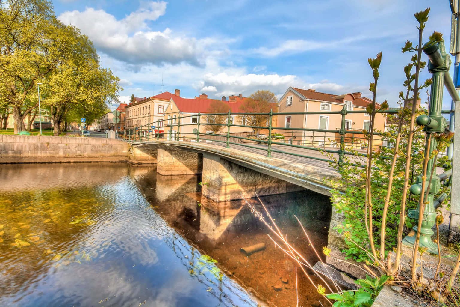 Karlshamn Sweden River Bridge Scenery Wallpaper