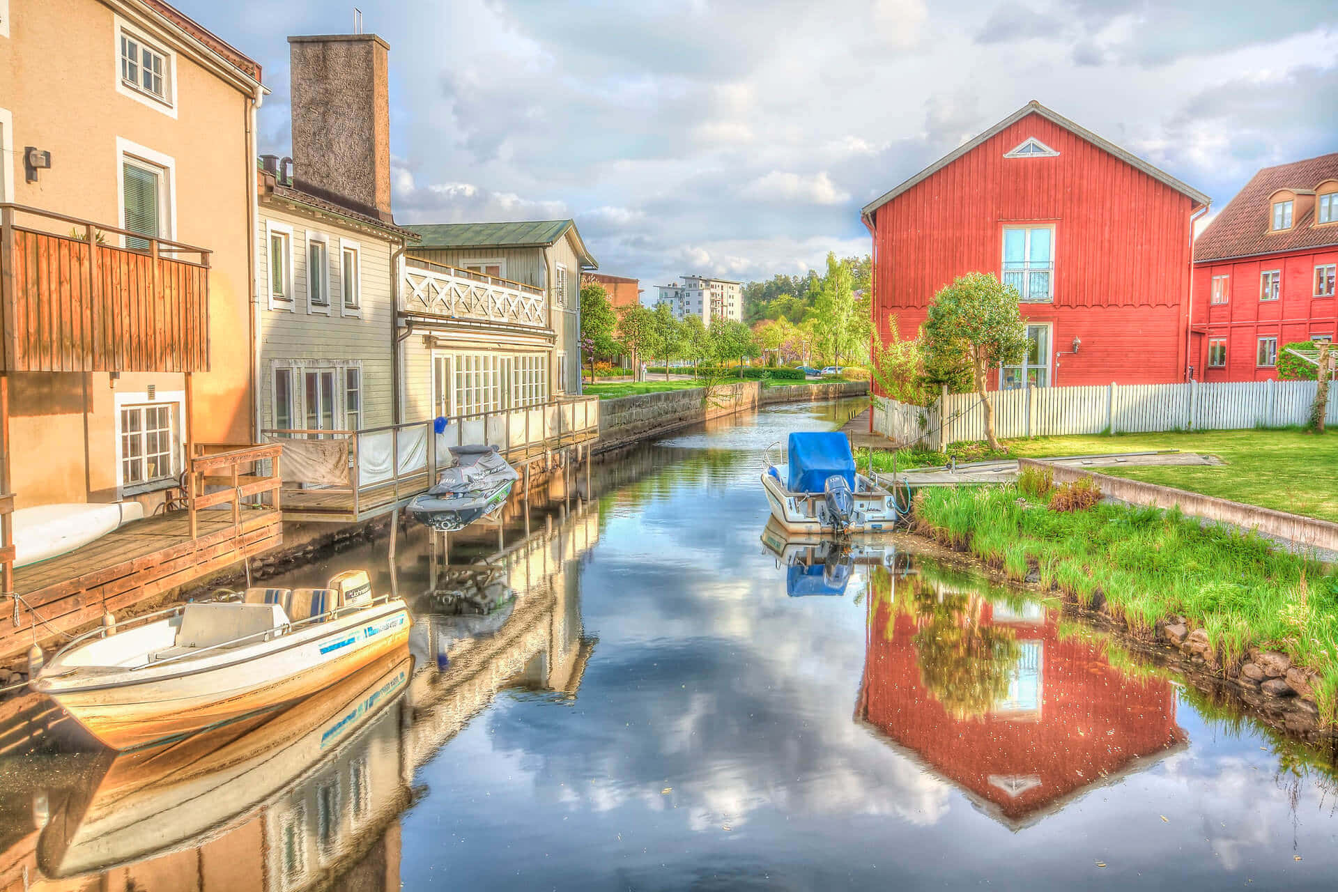 Karlshamn Waterfront Reflections Wallpaper