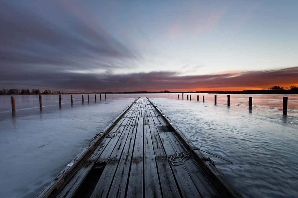 Karlstad Sweden Frozen Lake Sunset Wallpaper