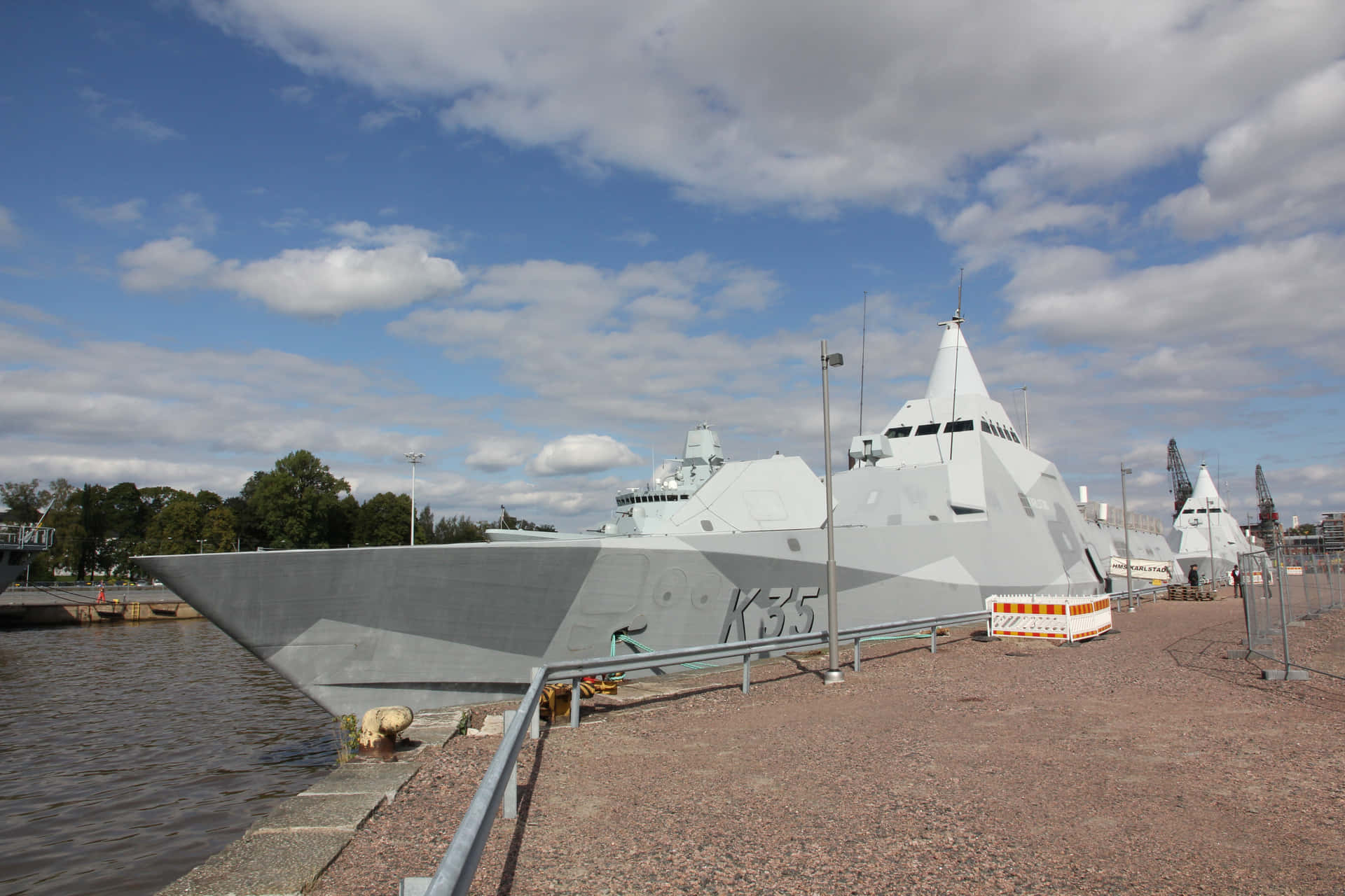 Karlstad Sweden Naval Vessels Docked Wallpaper