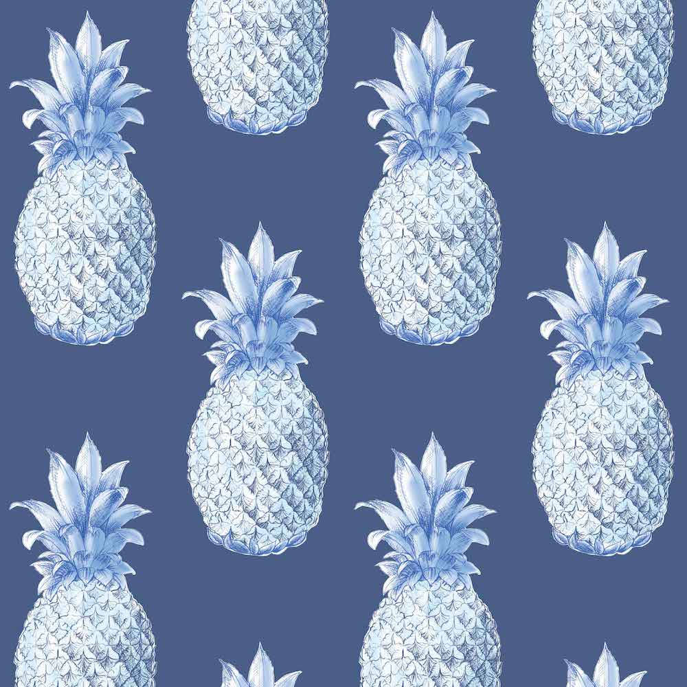 Kashmir Blue Pineapple Prints Wallpaper