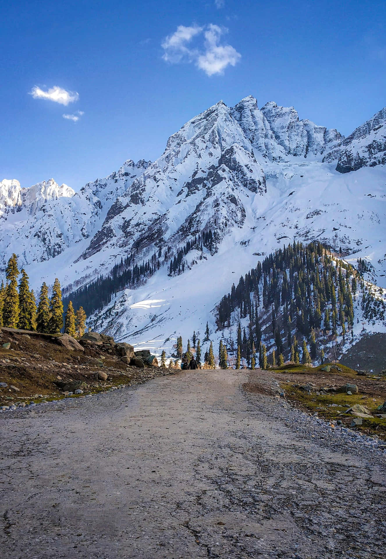 Kashmir Mountain Road Snowy Peaks Wallpaper