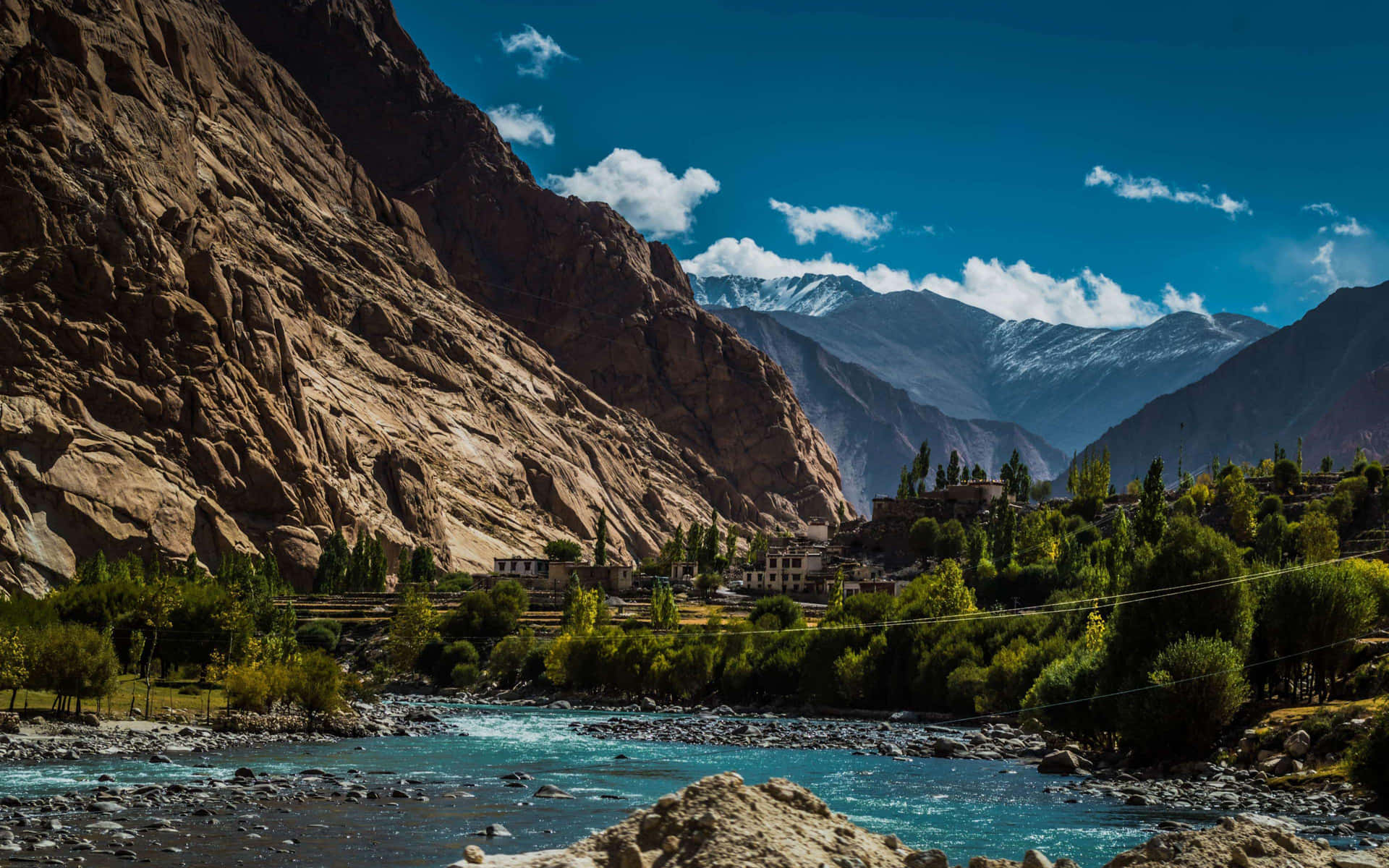 Kashmir_ Valley_ River_and_ Mountains Wallpaper