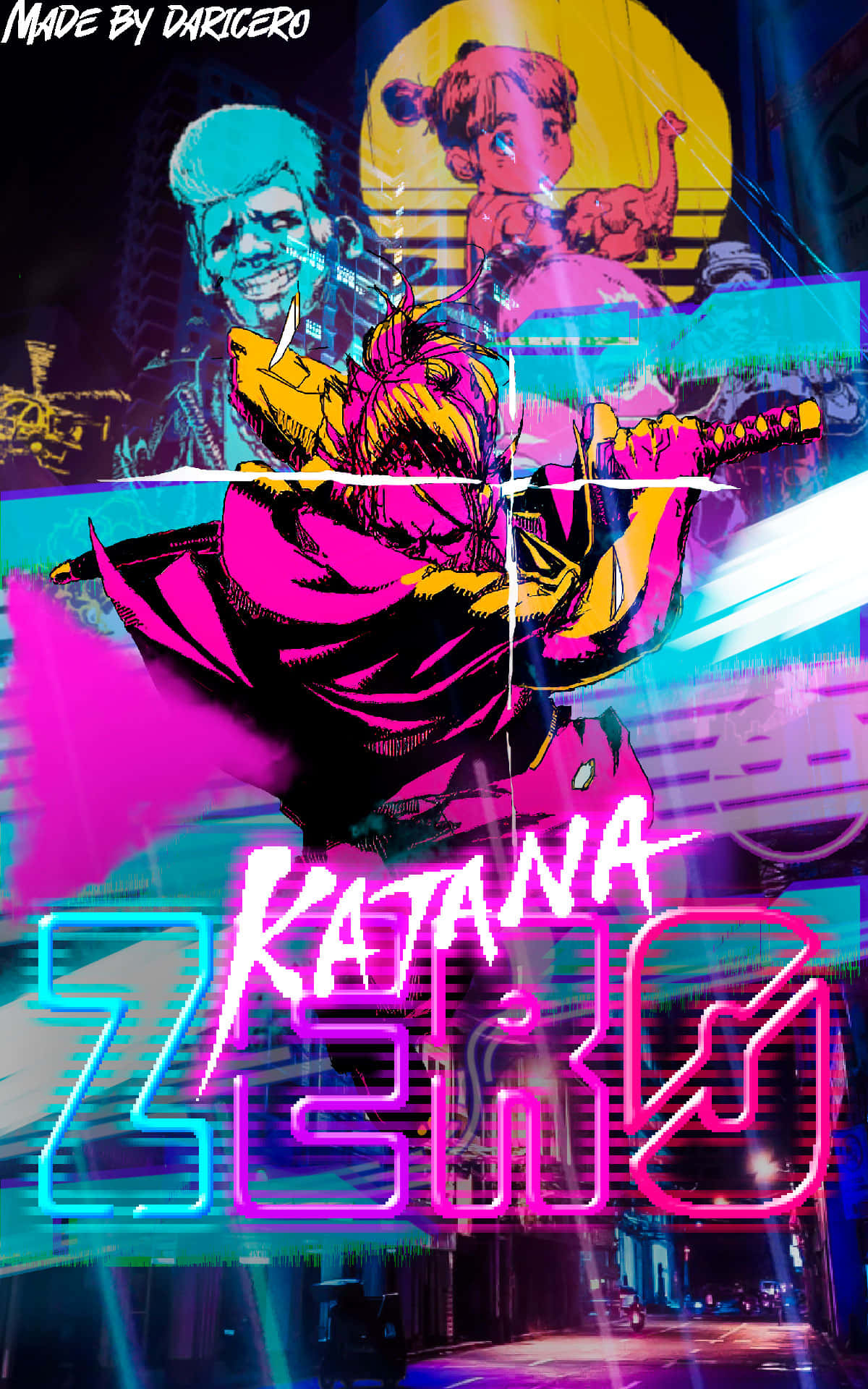 Katanazero - Ein Neon-poster In Neonfarben Wallpaper