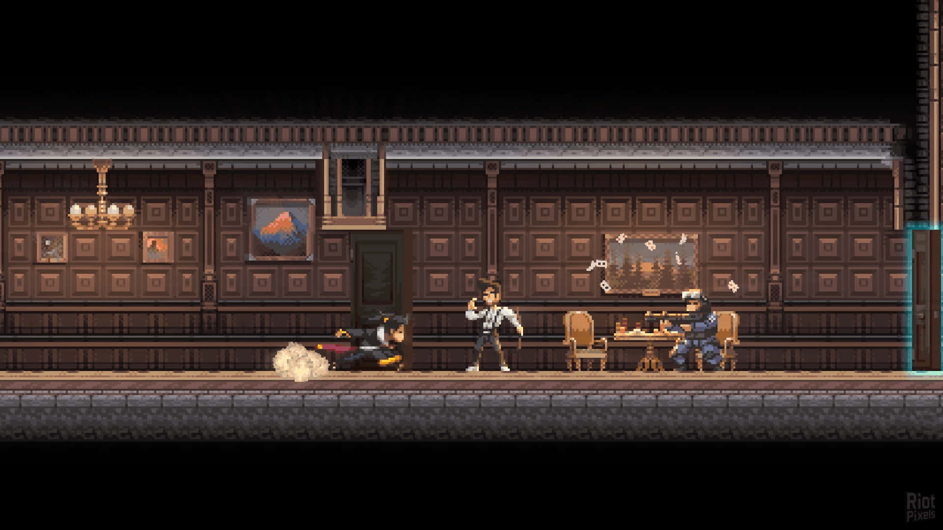 Et skærmbillede af et spil med to personer i et rum. Wallpaper