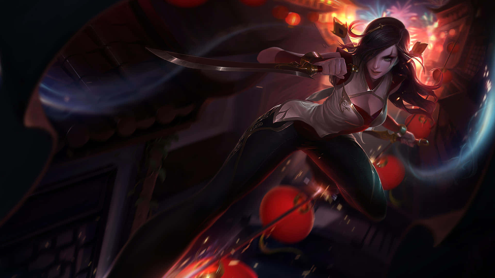 Katarina In Actie League Of Legends Achtergrond